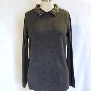 Grey Kimchi Blue Chiffon Back Beaded Sweater
